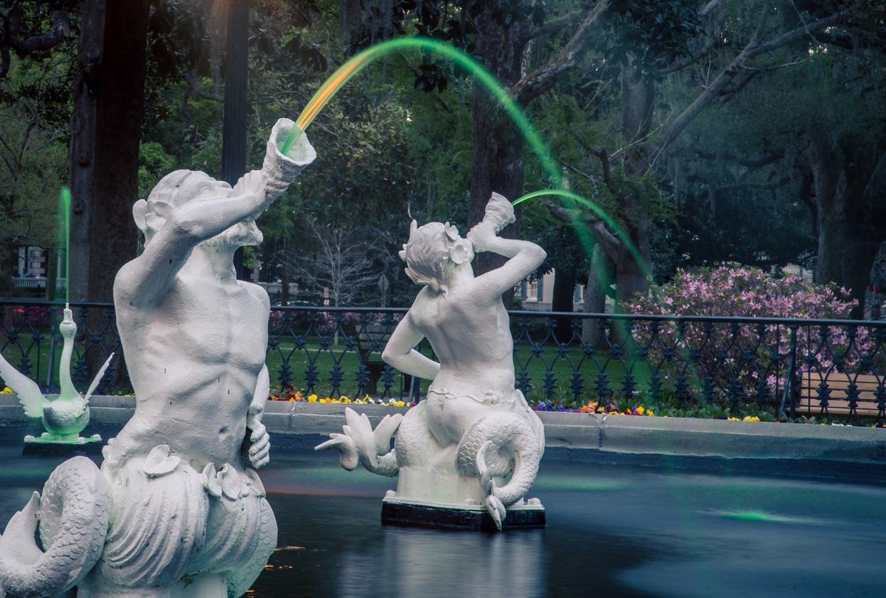 Fountain on St Patricks Day in Savannah